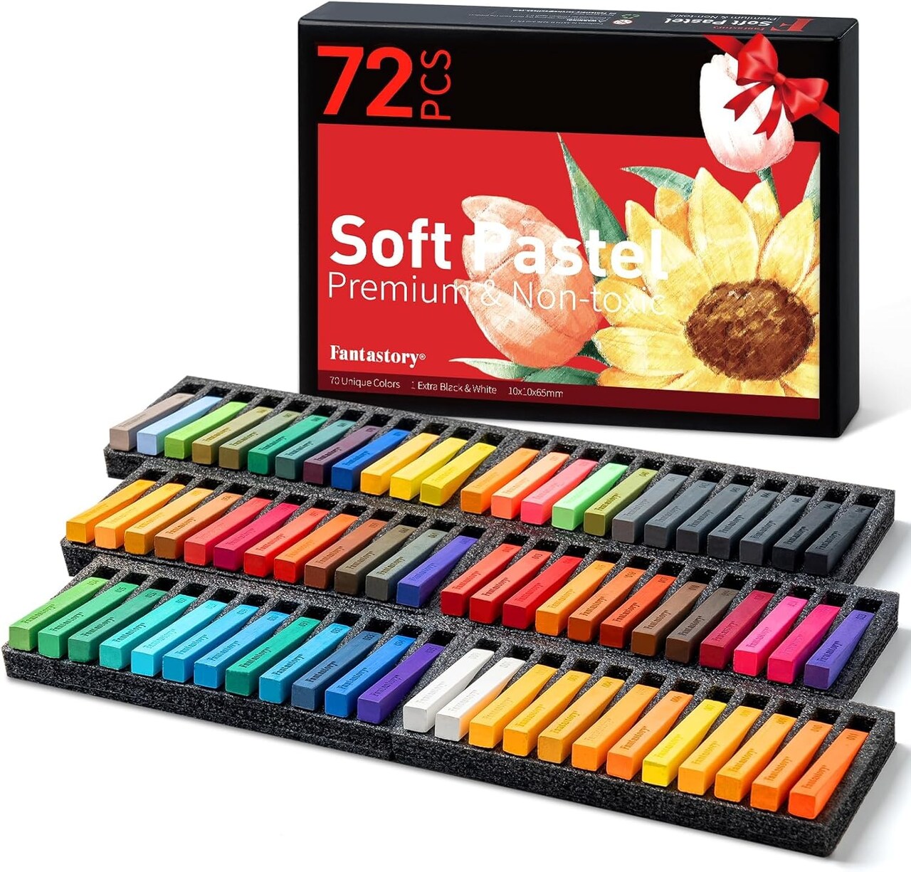 Long Soft Chalk Pastels Set, 72 Sticks,Includes 5 Fluorescent Colors,Non Toxic Soft Pastels
